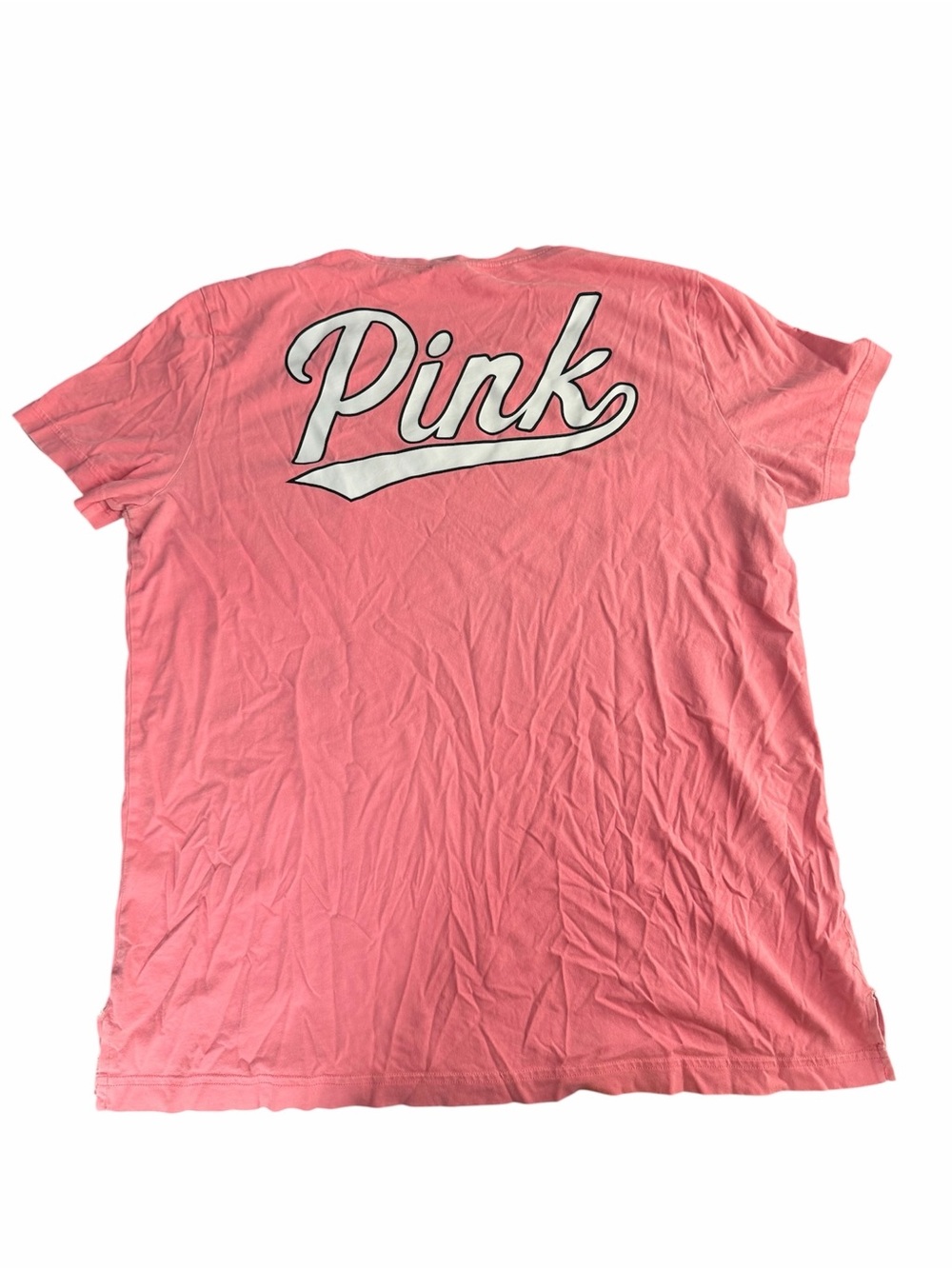 Victoria's Secret PINK Short Sleeve Pocket T-Shirt Coral Pink Script Logo Large